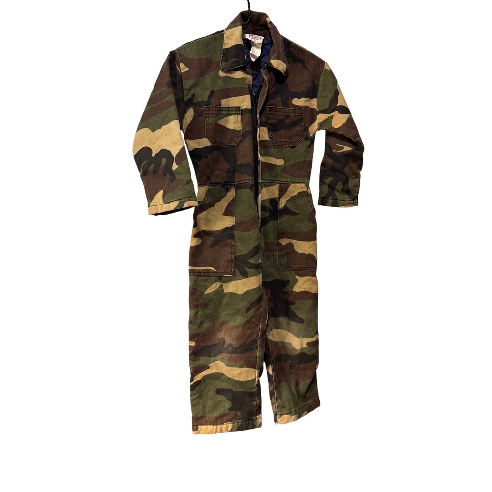 Vintage Kids Camo Coveralls Quilted Lined Jumpsuit Made in Canada Size 6X
